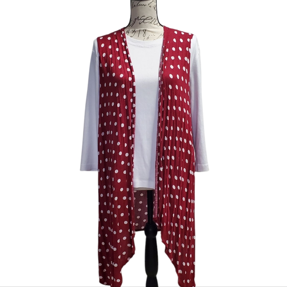 American Curvy Red Polka Dot Sleeveless Drape Cardigan Size 1X